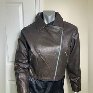 Women's Dark Brown Leather Motorcycle Jacket Sz Small Classic Biker Styling